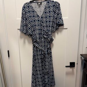 Navy & White Patterned Wrap Dress